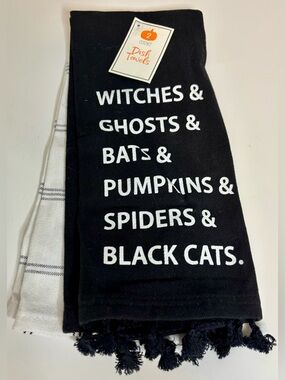 Target Black and White Halloween Phrase Dish Towel Set